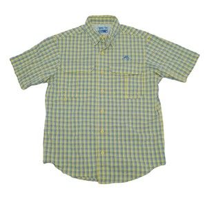 Worldwide Sportsman Men's Medium Shirt Yellow‎ Plaid Button Up Short Sleeve